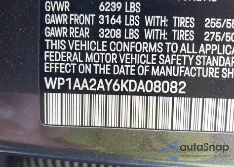 2019 Porsche Cayenne z USA, uszkodzony, nr VIN WP1AA2AY6KDA08082